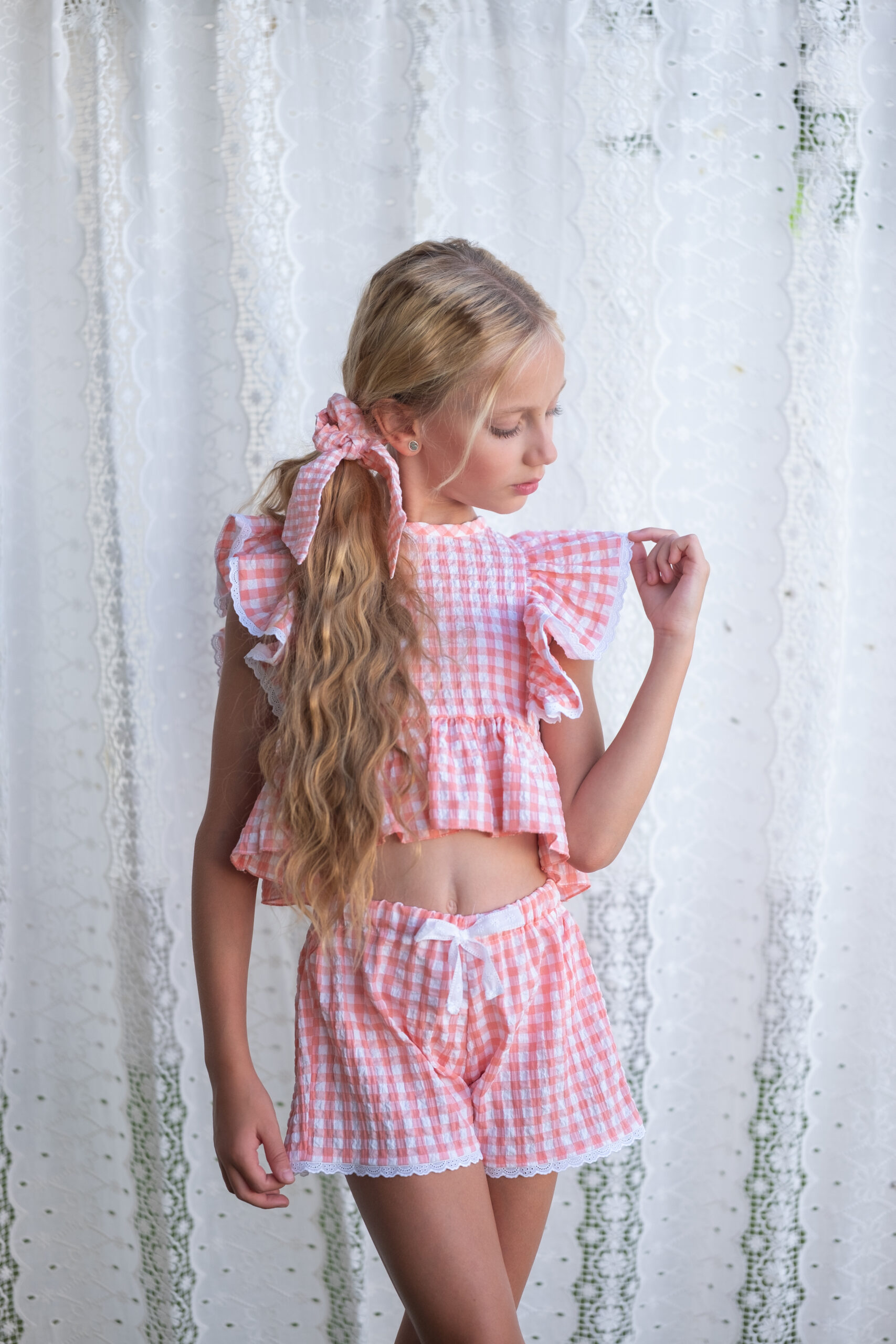 Blusa vichy melocotón MON PETIT BONBON