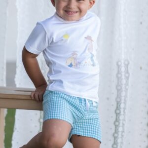 Conjunto vichy azul niño MON PETIT BONBON