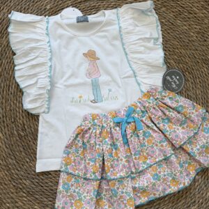 Conjunto falda liberty turquesa MON PETIT BONBON