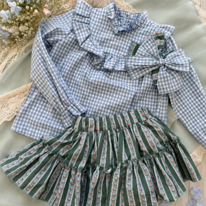 Conjunto verde celeste vichy MON PETIT BONBON