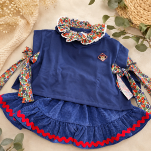 Chaleco sudadera azul liberty rojo MON PETIT BONBON